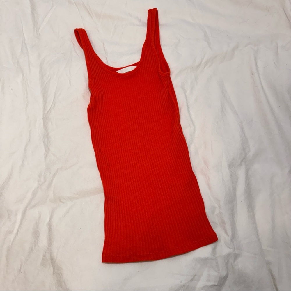 Bright Orange Sleeveless Ribbed Women's Top
